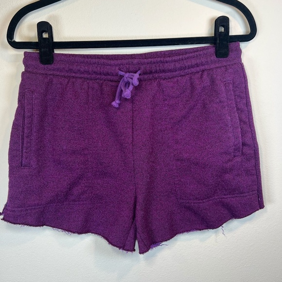 ROOTS Canada Womens Cut Off Sweat Shorts Purple Pull On Patch Logo Pockets Small - Picture 1 of 11